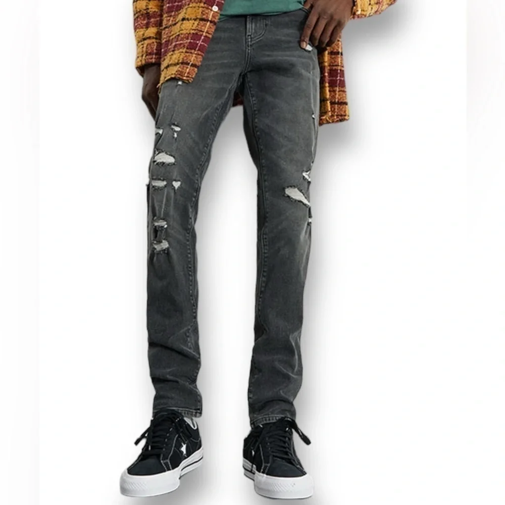 PacSun Stacked Skinny Fit Ripped Light Indigo Black Jeans Size W32/…Normcore